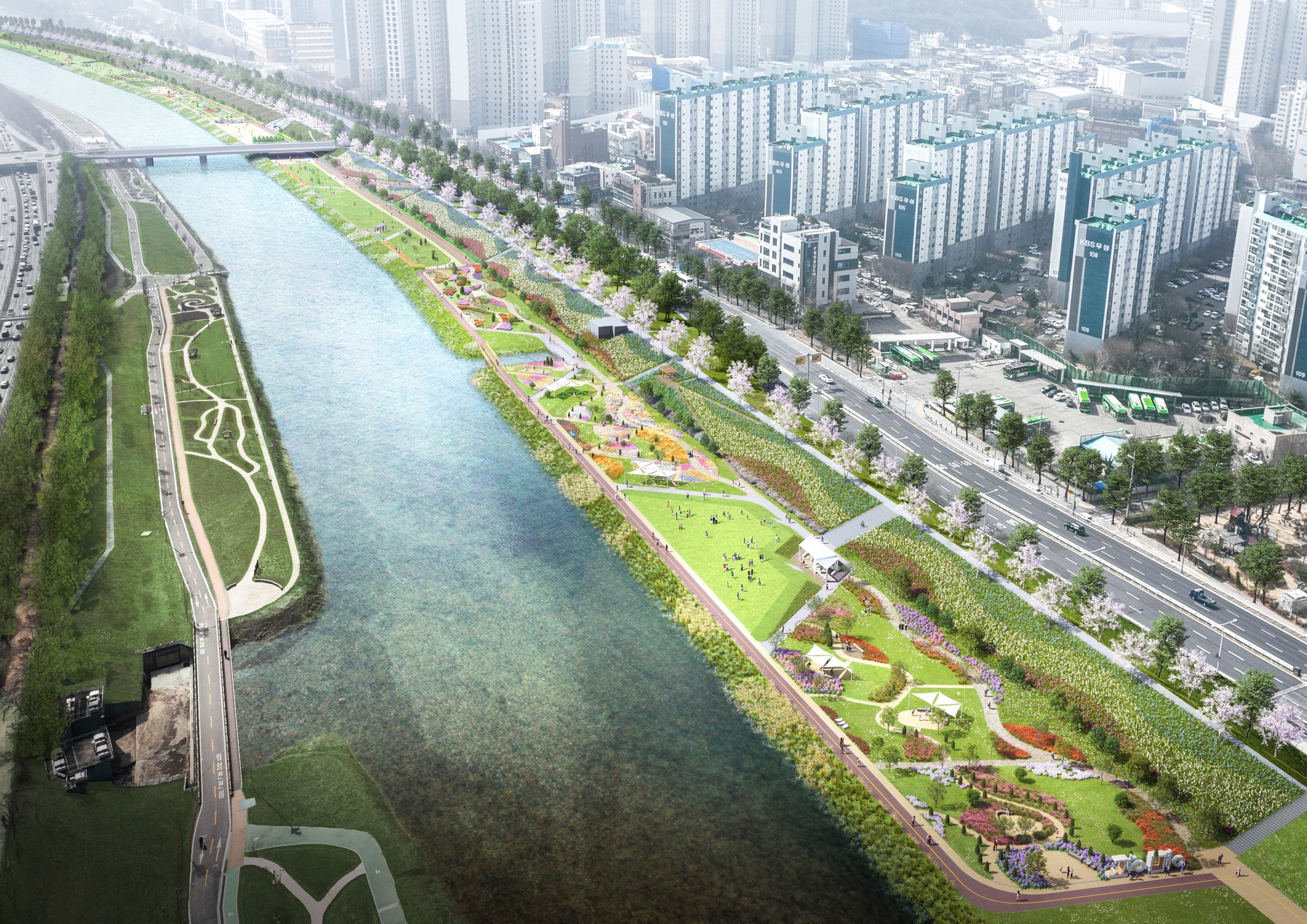 Perspective drawing of Gwangmyeong City's Anyang Stream Local Garden Project. Provided by Gwangmyeong City