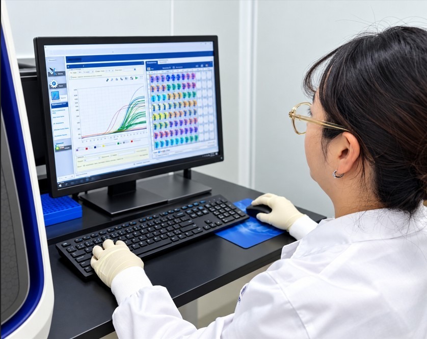 Researcher confirming influenza test results