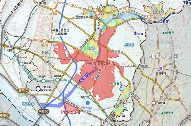 내년 12월 입주 예정인 고양 창릉지구 위치도. 경기도 제공