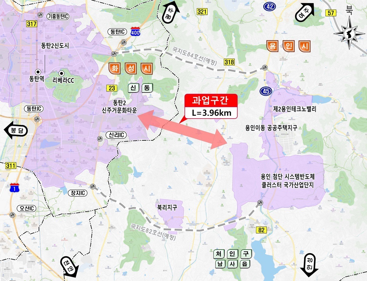 '龙仁南沙邑~华城新东连接道路开设事业'位置图